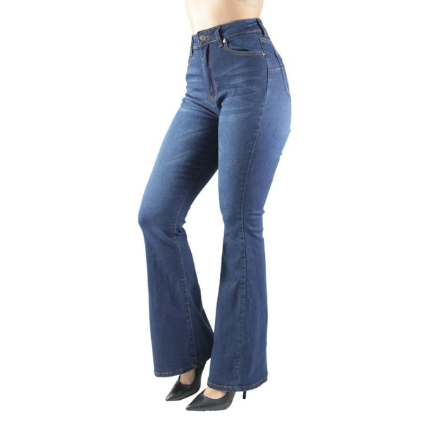 Fashion2Love Women's Juniors Bell Bottom High Waist Flared Stretch Jeans