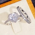 thumbnail image 6 of 2 Pcs/Set 925 Silver Ring Heart Cubic Zirconia Fashion Engagement Gifts Sz 6-10, 6 of 9
