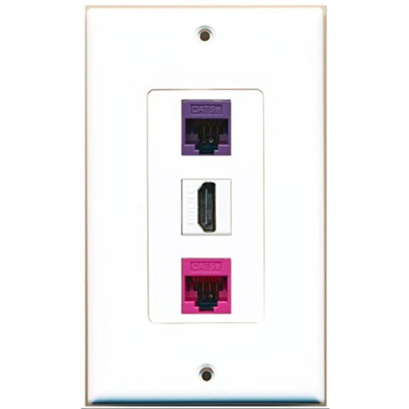 RiteAV - 1 Port HDMI 1 Cat5e Ethernet Pink 1 Cat5e Ethernet Purple Wall Plate Decorative