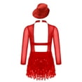 thumbnail image 4 of iiniim Kids Girls Jazz Tango Dance leotard Outfit Long Sleeve Sparkle Sequins Tassles Hollow Back Red 16, 4 of 6