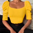 thumbnail image 5 of Mittory Women Puff Half Sleeve Square Neck Crop Top Summer Slim Fit Blouses T Shirt Casual Ribbed Shirt Basic Knit Tees, 5 of 8