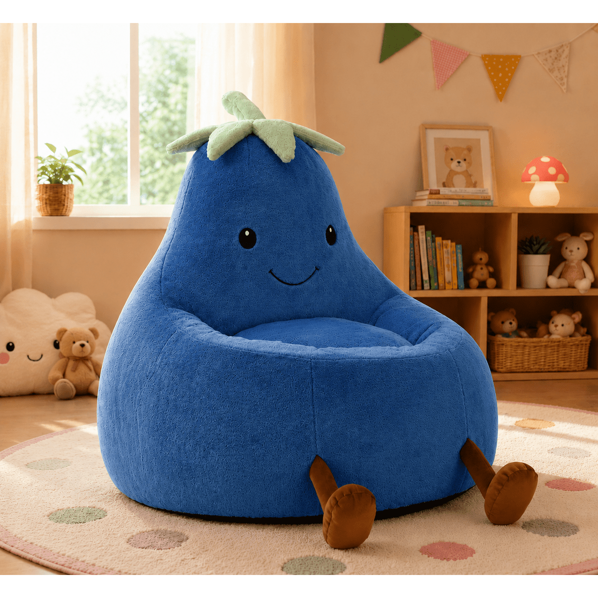 LIFERECORD 31" Children's Bean Bag Chair, Kids Filled Toddler Bean Bag Sofa Padded Bean Bag Chair for Boys & Girls, Cute Eggplant, Dark Blue