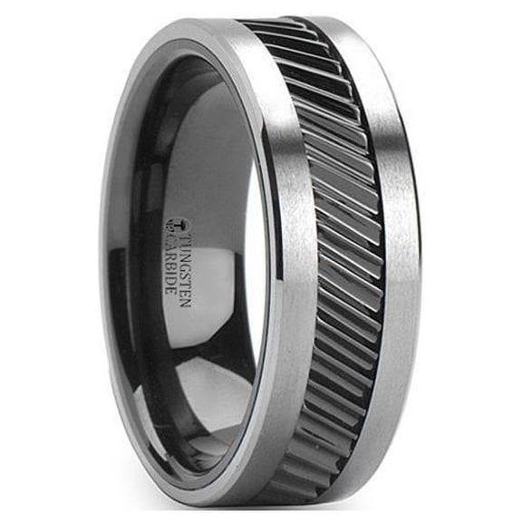 Thorsten HELIX | Tungsten Rings for Men | Tungsten | Comfort Fit | Lifetime Guarantee | Wedding Ring Band with Gear Teeth Pattern Black Ceramic