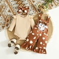 thumbnail image 2 of Linfrsh Fall Outfits Toddler Girl Cute Girls' Casual Top With Triangle Bib Paired With Adorable Cow Plush Backless Pants and Headband Set, 2 of 5