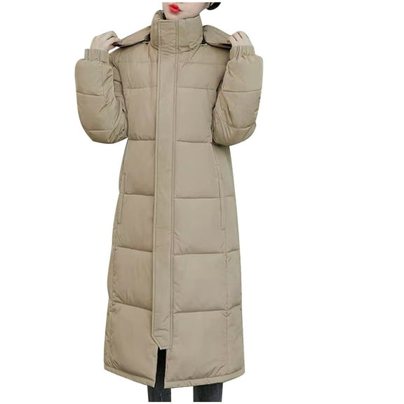 Paiwinds Women's Extended Length Over-the-Knee Hooded Puffer Coat, Loose Fit Cold-Proof Warm Thickened Cotton Jacket for Winter