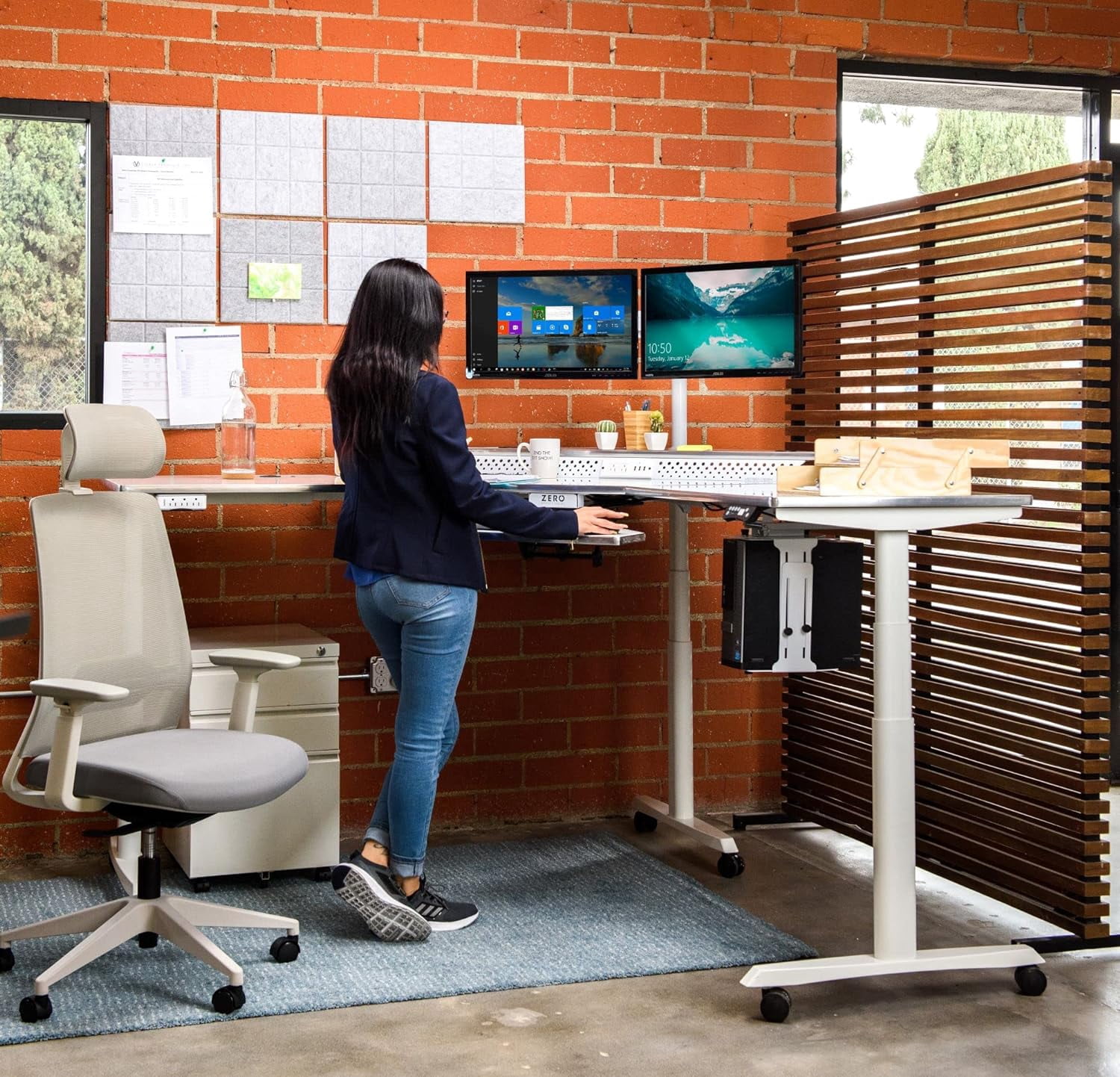 VersaDesk® PowerLift Corner Electric Desk Workstation, Electric Corner Desk Adjustable Height L-Shaped Office Desk with Programmable Controls | Black Surface (60" x 60")
