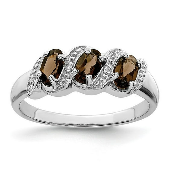 925 Sterling Silver Polished Rhodium Smokey Quartz and Diamond Ring Size 7 Measures 2mm Wide - Ring for Women