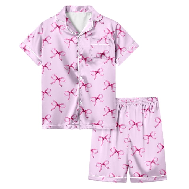 Ensemble de Pyjama pour Filles Imprimé Manches Courtes Boutonné Ensemble de Vêtements de Nuit Mode pour Filles Pyjamas pour Enfants Garçons Filles Mode