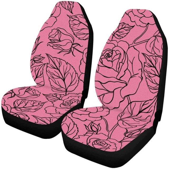 Juego de 2 fundas para asientos de coche con diseño de hojas de flores color rosa ABPHQTO