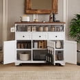 thumbnail image 4 of Harper & Bright Designs Farmhouse Kitchen Island with Drop Leaf and Wheels, Kitchen Storage Cart with Drawers and Internal Iron Shelf, Rolling Kitchen Island with Power Outlet, White, 4 of 17