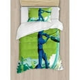 thumbnail image 3 of Sports Duvet Cover Set Queen Size, Cricket Player Pitching Win Game Champion Team Paintbrush Effect, Decorative 3 Piece Bedding Set with 2 Pillow Shams, Navy Blue Turquoise Lime Green, by Ambesonne, 3 of 3