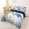 thumbnail image 2 of jejeloiu Watercolor Sea Turtle Full Size Comforter Sets,Ocean Coral Starfish Bedding Comforter Set For Boys,Light Blue,Navy Blue Reversible,3pcs,1 Comforter and 2 Pillowcases, 2 of 7