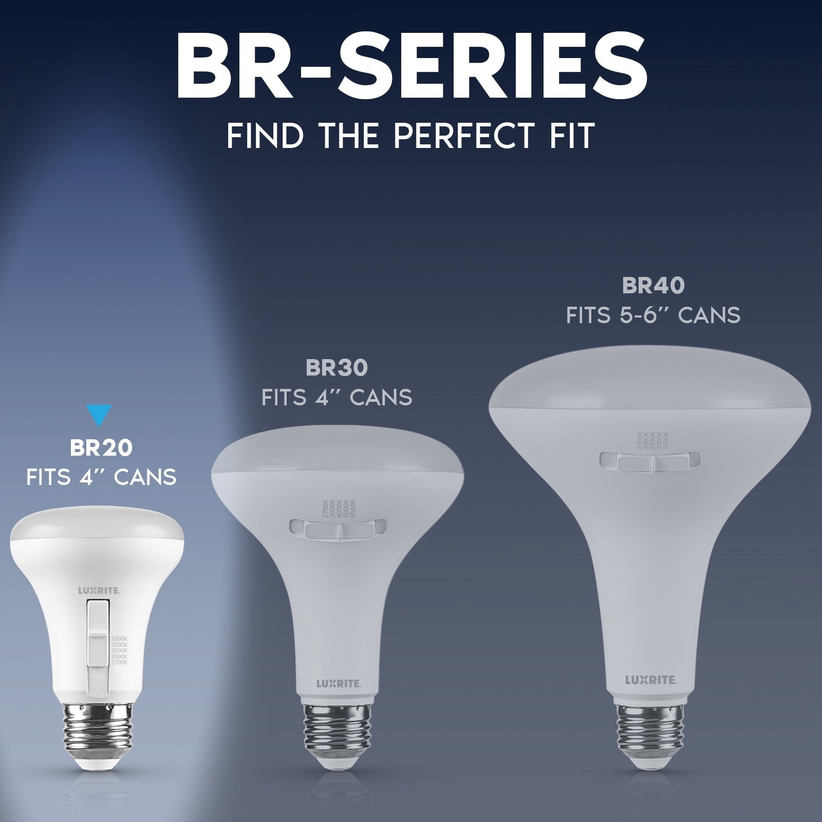 Luxrite BR20 LED Light Bulb 7W=78W 5CCT Dimmable 550 Lumens LED Flood Light Bulb UL Listed E26 Medium Base 12-Pack