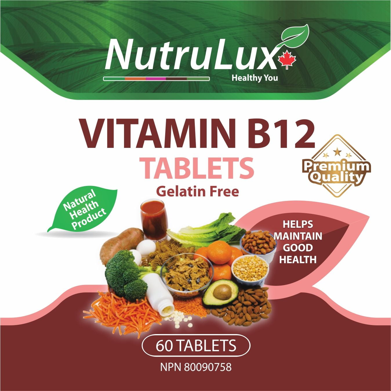 NutruLux Vitamin B12 ( 1000 mg Vitamin B12 ) Halal Gelatin Free Tablets