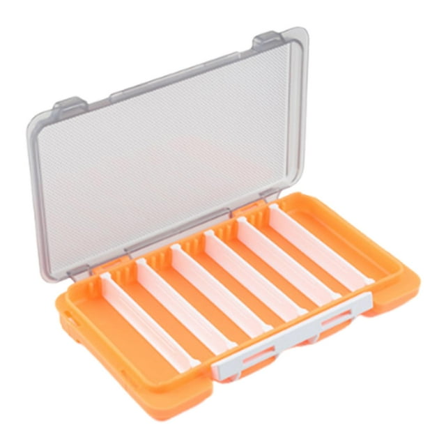 Caja organizadora de almacenamiento de aparejos de pesca de doble cara, portátil, con insertos móviles y almacenamiento de señuelos. Naranja