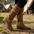 thumbnail image 2 of Flat Mid Calf Boots With Strap Buckle Design for Women Suede Heel Pull-On Closed Toe Casual Winter, 2 of 5