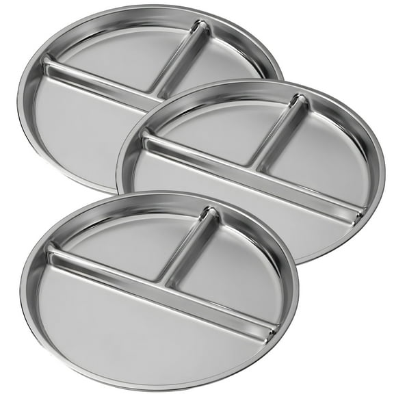 Stainless Steel Divided Plates for Youth, 4 Pcs 304 Stainless Steel Plates with Dividers, Portion Control Dish for Adults, Suitable for Meal Prep, Heavy-Duty and Corrosion-Resistant