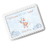 Baby Shower I Can Bearly Wait Cake Decoration Topper Edible Frosting Photos - Blue