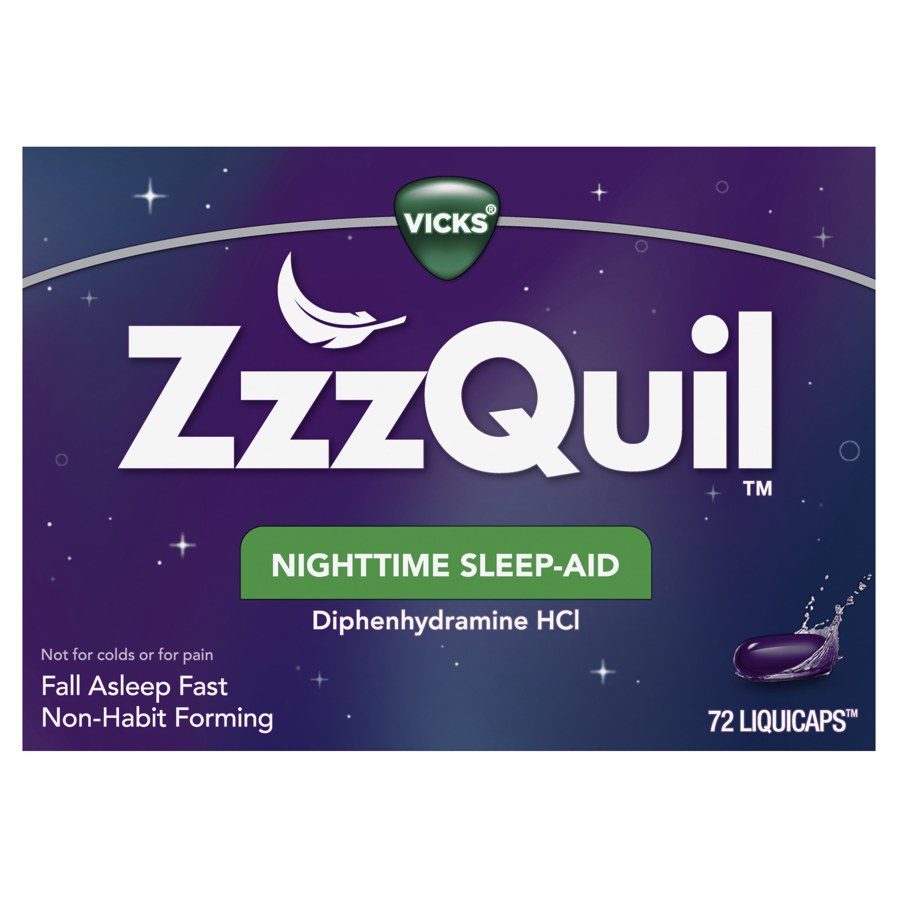 Vicks ZzzQuil Nighttime Sleep Aid LiquiCaps, Non-Habit Forming, 72 Ct