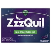 Vicks ZzzQuil Sleep Aid Liquicaps, Non-Habit Forming, 25mg Diphenhydramine HCl, 72 Ct