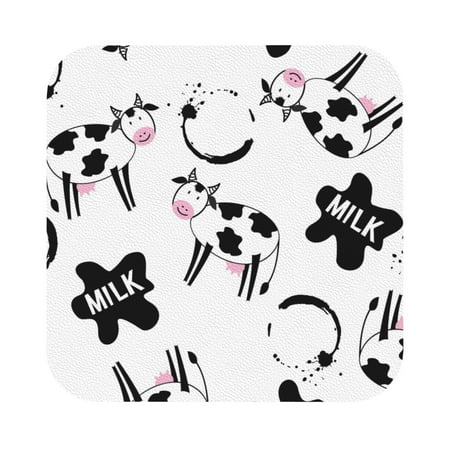 

Matuu Cute Cow and Milk Stains for Cup Coasters Set of 6 Leather Coasters Desk Coasters for Office Measures 4” x 4” Square