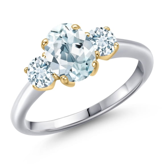 Gem Stone King 10K Two Tone Gold Sky Blue Aquamarine Engagement Ring for Women | 1.70 Cttw | Oval 8X6MM | Gemstone March Birthstone | Size 6