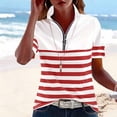 thumbnail image 2 of GigrtiJin Summer Collared T Shirts for Womens Striped Zipper Short Sleeve Tops Dressy Casual Loose Going Out Short Sleeve Tops, 2 of 5