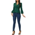 thumbnail image 2 of INSPIRE CHIC Women's Peplum Tops Long Lantern Sleeve Elegant Wrap V Neck Office Blouse S Dark Green, 2 of 6