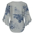 thumbnail image 6 of Blue Floral Fabric Design Print Women's V-Neck Blouse With 3/4 Ruffled Bell Sleeves Casual Top Ladies Blouses, 6 of 7
