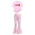 thumbnail image 4 of ZHOGXU Valentine'S Day Big Kids Girls Outfit Cute Bow Heart Print Short Sleeve Top And Flare Leg Pants Two Piece Comfortable Fashion Sets Light Pink 12-13 Years, 4 of 5