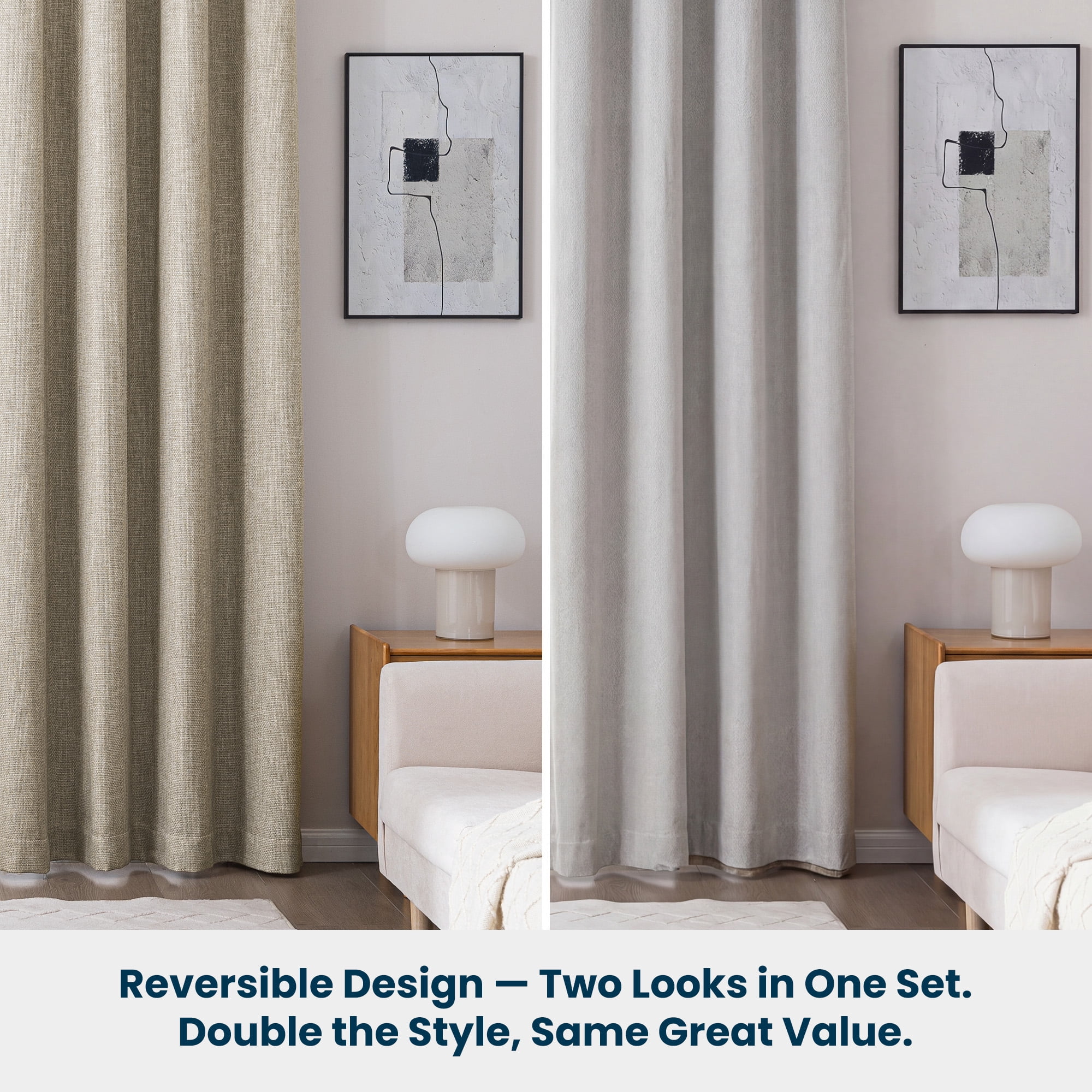 Sleep Zone 100% Blackout Curtains for Bedroom Full Light Blocking Curtains, Two-Sided Reversible Window Curtain for Living Room 2 Panels, 52" x 84" Coffee