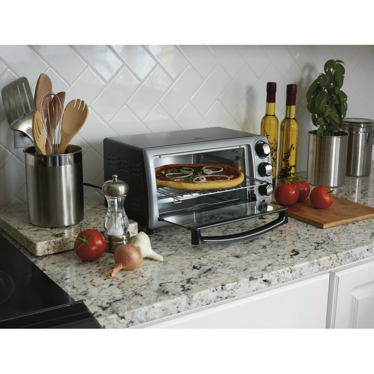 Hamilton Beach 4-Slice Countertop Toaster Oven with Bake Pan, Broil & Bagel  Functions, Auto Shutoff, Stainless Steel (31143)