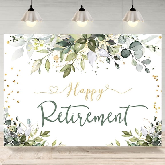 Happy Retirement Backdrop Green Eucalyptus Leaves Photography Background Gold Glitter Dots Congrats Retirement Party Decorations Banner Photo Studio Props