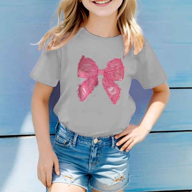 Hauts pour Filles T-Shirts & Chemises Motif Lettre Imprimé Multicolore Col Rond Manches Courtes Hauts pour Filles - Élégant et Confortable à Porter au Quotidien