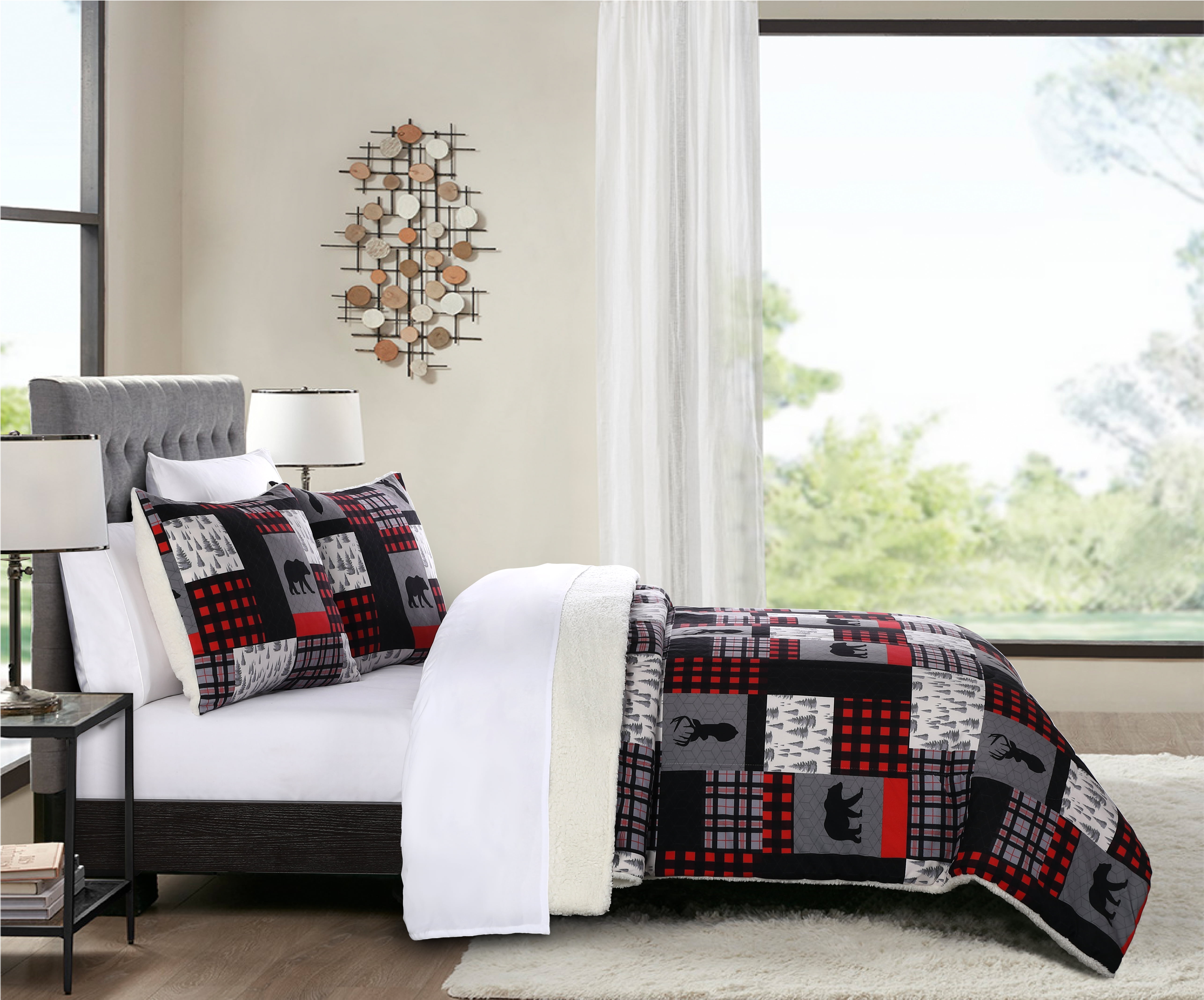 Mainstays buffalo plaid cozy flannel reverse to super soft sherpa comforter set sale
