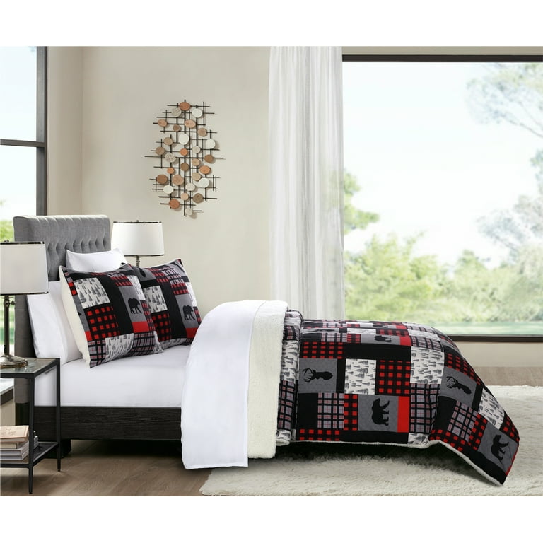 Mainstays Flannel Reverse to Sherpa 3 Piece Woodland Multi Animal