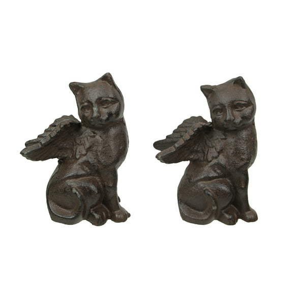 Upper Deck Set of 2 Brown Cast Iron Angel Cat Bookends Book Shelf Home Decor Art