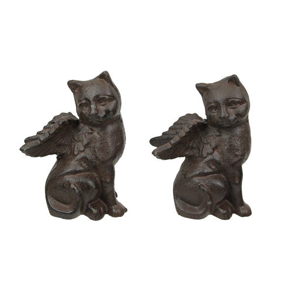 Ensemble de 2 Serre-Livres Décoratifs en Fonte Brune Chat Ange Étagère à Livres Déco Maison Art