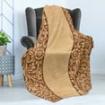 thumbnail image 4 of Floral Soft Flannel Fleece Throw Blanket, Wooden Print Style Composition in Monochrome Tones Ornate Print Arrangement, Cozy Plush for Indoor and Outdoor Use, 50" x 70", Brown and Khaki, by Ambesonne, 4 of 5