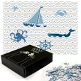 thumbnail image 3 of Ambesonne Nautical Jigsaw Puzzle, Ship Whale Waves, Heirloom-Quality Fun Activity for Family Durable Cardboard, 1000 pcs, Beige Blue White, 3 of 6
