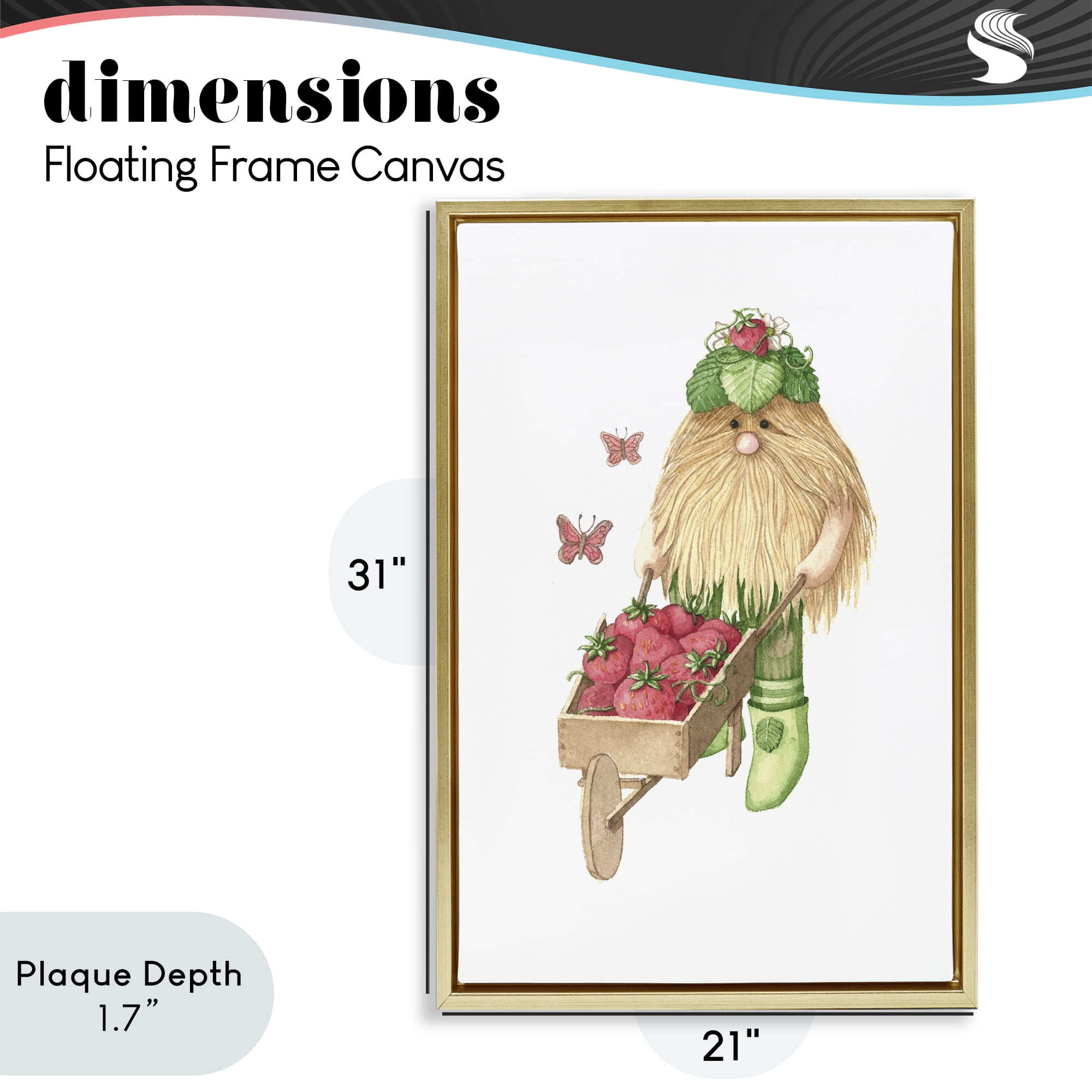 Stupell Industries Garden Elf with Wheelbarrow Gold Framed Floater Canvas Wall Art, design by Nancy Overton