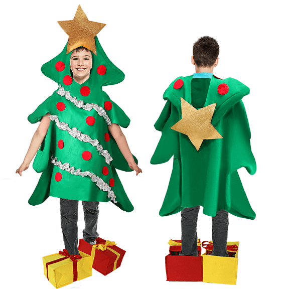 Bulex Kids Christmas Tree Costume with Present Shoes Covers, Xmas Holiday Outfit Party Dress-Up