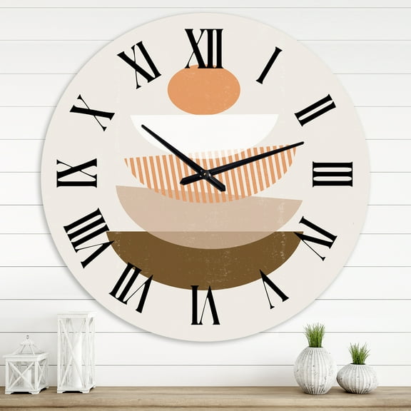 Designart 'Abstract Sun & Moon Geometrics In Terracotta I' Modern Wall Clock
