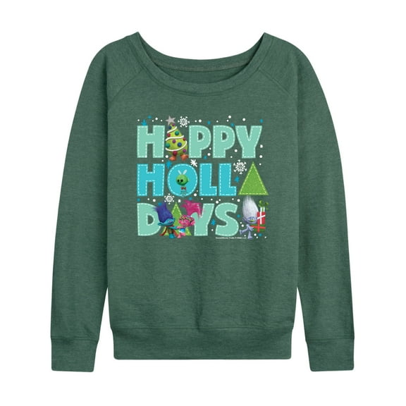 Trolls Movie - Christmas Happy Holla Days Poppy, Branch, & Guy Diamond  - Women's Lightweight French Terry Long Sleeve Shirt