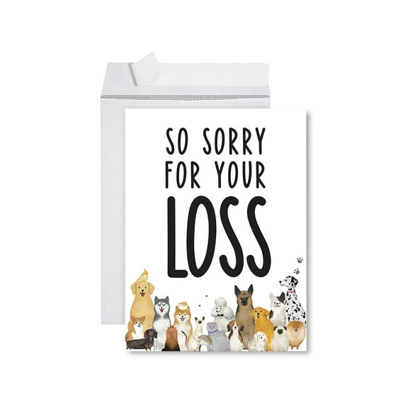 Koyal Wholesale Jumbo Pet Sympathy Card with Envelope, So Sorry For Your Loss Card, Dog Breeds, 8.5" x 11", 1-Pk