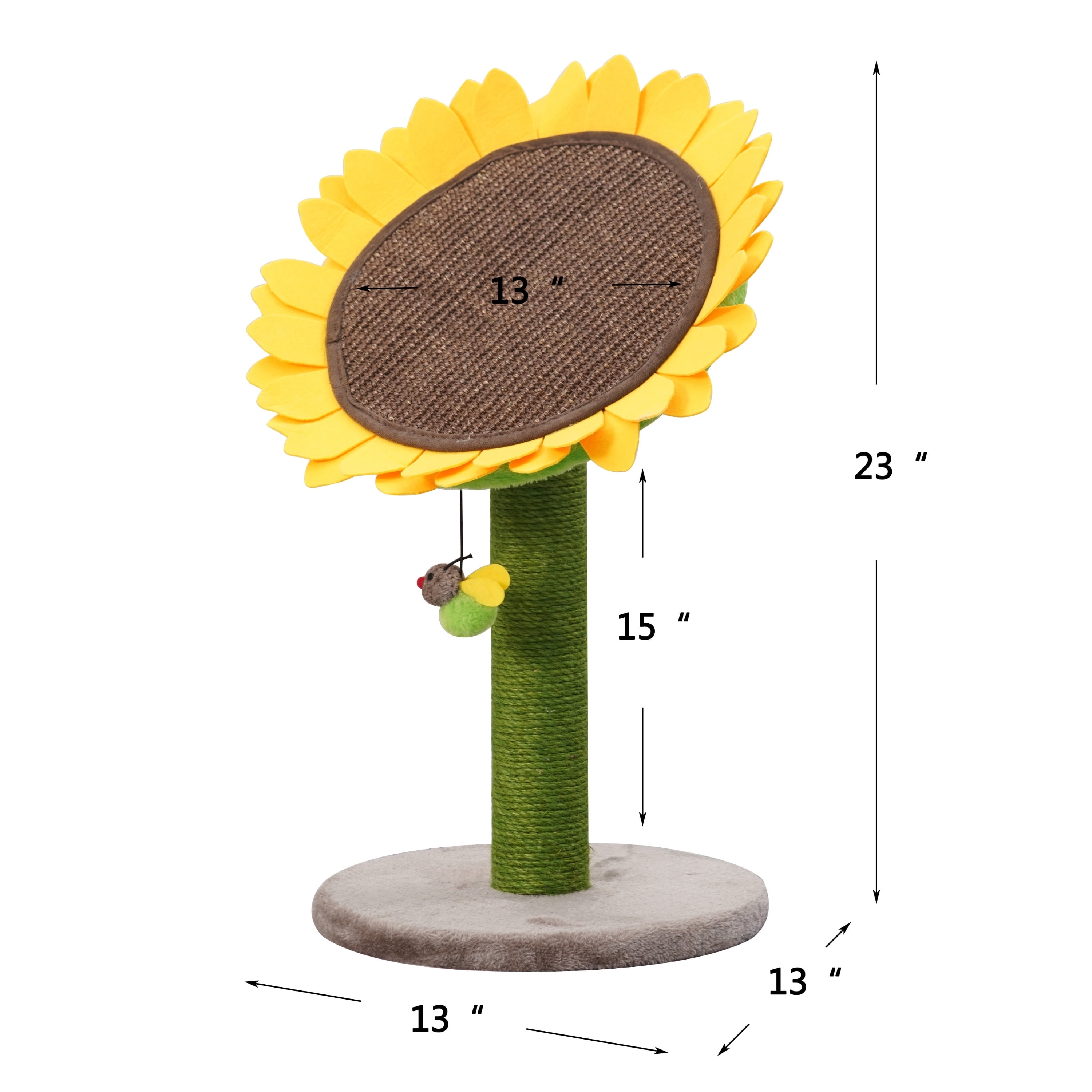 "Catry 24"" Sunflower Cat Sisal Scratching Post, Adjustable Flower Pad with Bee Toy, Plush Kitten Furniture"