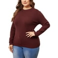 thumbnail image 2 of DARING DIVA Plus Size Long Sleeve Crewneck Sweater Fall Casual Tops 3X Burgundy, 2 of 6