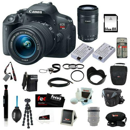 Canon EOS Rebel T5i DSLR with 18-55mm & 55-250mm Lenses & 64GB Accessory Bundle