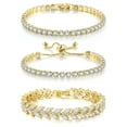 thumbnail image 2 of 3 Pcs Tennis Bracelet Set 14K Gold Plated Marquise Cubic Zirconia CZ Diamond Dainty Adjustable Silver Bracelets for Women Brides Stackable Fashion Jewelry, 2 of 7