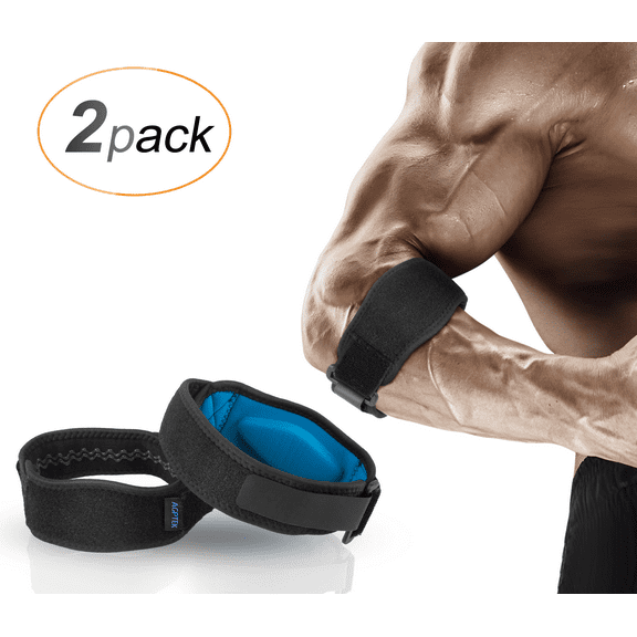 AGPTEK Elbow Brace for Tendonitis, Adjustable Strap and Compression Pad, Pain Relief, Blue 2 Pack